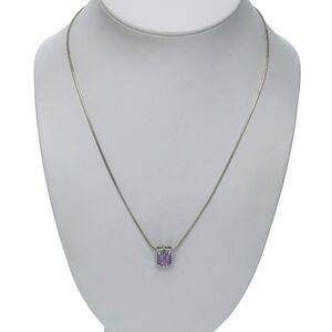 JDT Sterling Silver 925 Purple Amethyst Crystal Diamond Accent Necklace 18"